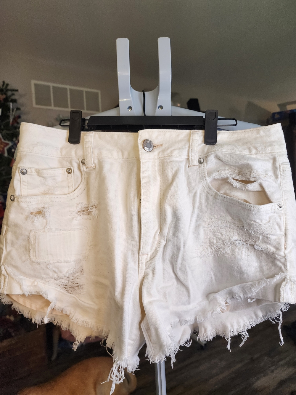 American Eagle White Distressed Denim Cutoff Shorts